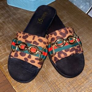 Rouge Helium Animal Print Sandals with Gold Chain